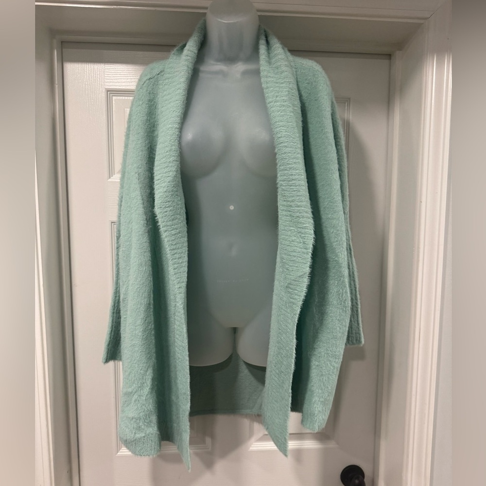 Boston Proper Fuzzy Mint Green Cardigan Sweater NWT